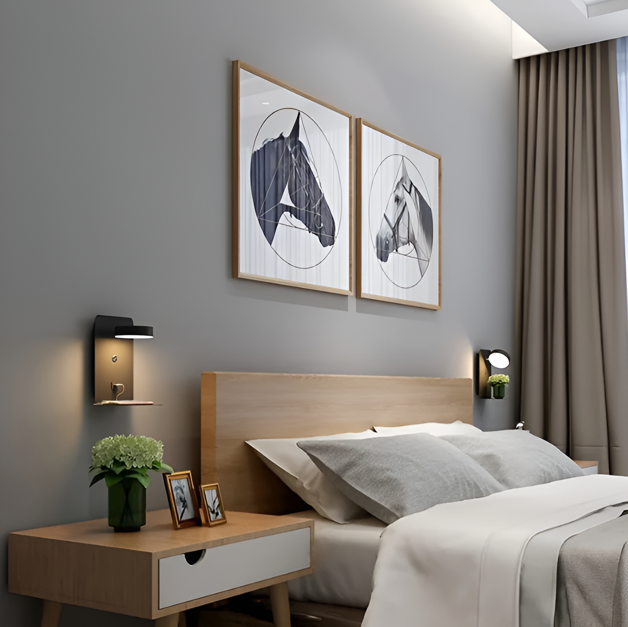 LumaShelf | Wandleuchte – Dimmbares Nachlicht mit USB-Ablage