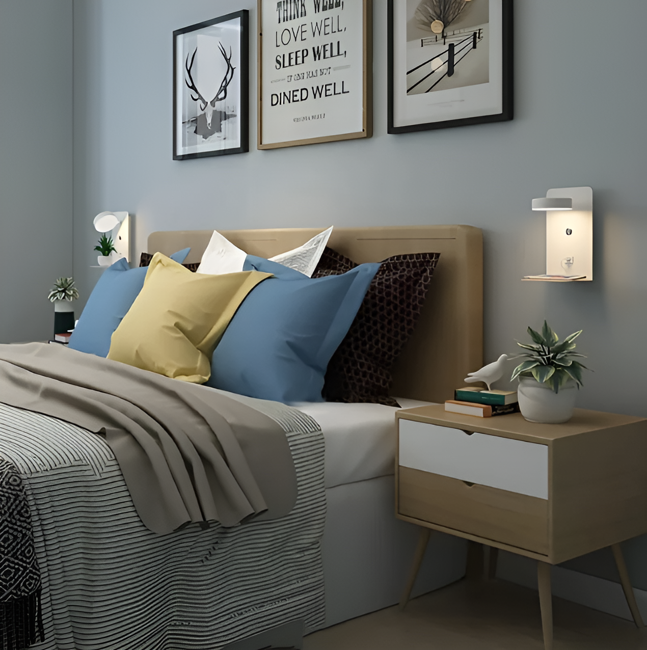 LumaShelf | Wandleuchte – Dimmbares Nachlicht mit USB-Ablage