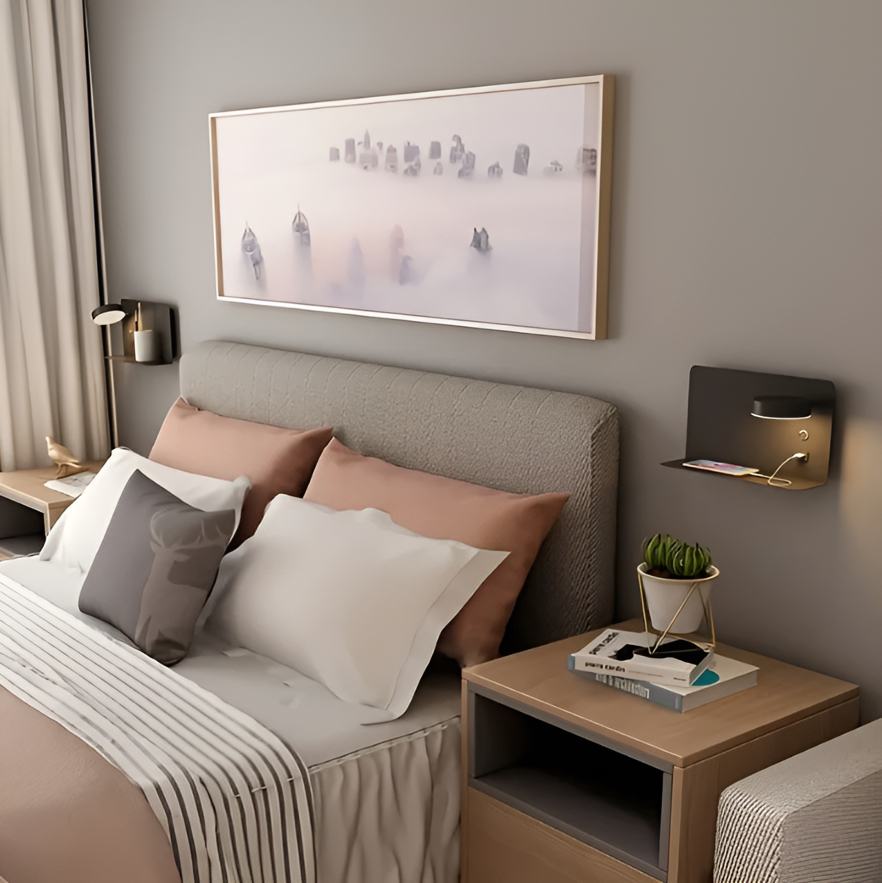 LumaShelf | Wandleuchte – Dimmbares Nachlicht mit USB-Ablage